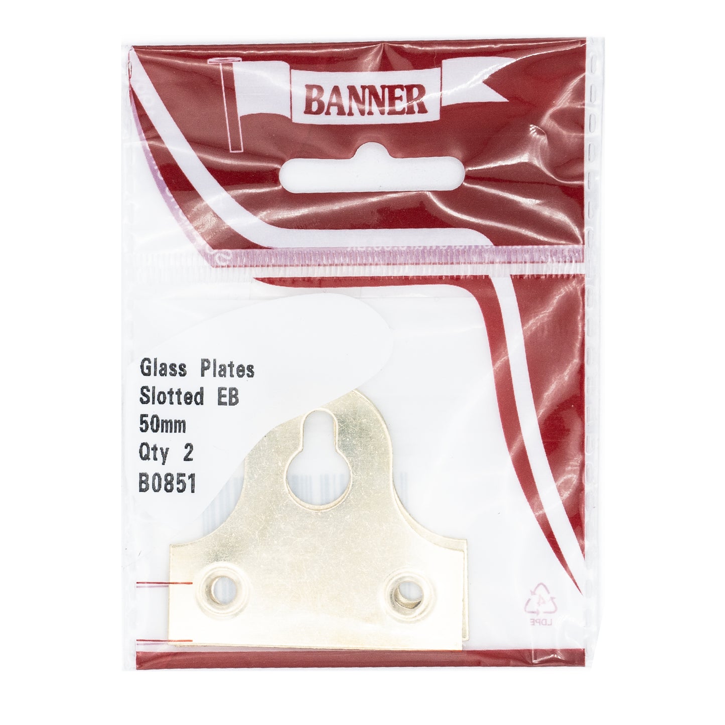 Banner Brass Slotted Glass & Mirror Plates 50mm 2 Pack