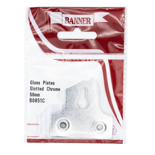 Banner Chrome Slotted Glass & Mirror Plates 50mm 2 Pack