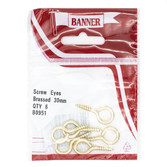 Banner Brass 30mm Screw Eyes 6 Pack