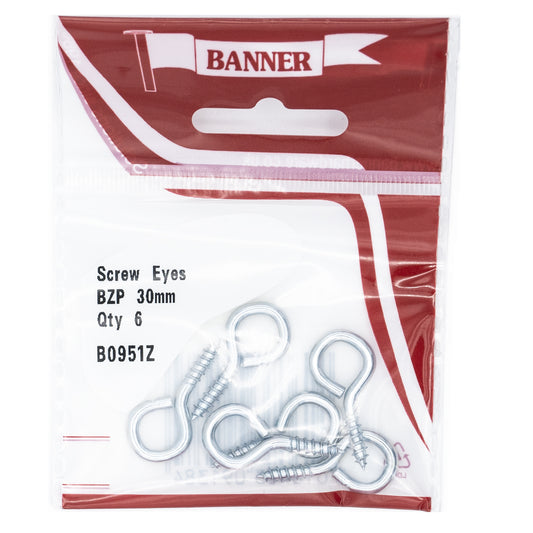 Banner BZP 30mm Screw Eyes 6 Pack