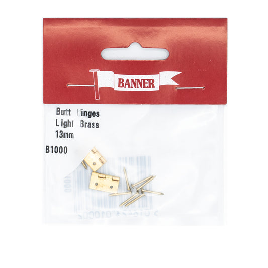 Banner Light Brass 13mm Butt Hinges 1 Pair