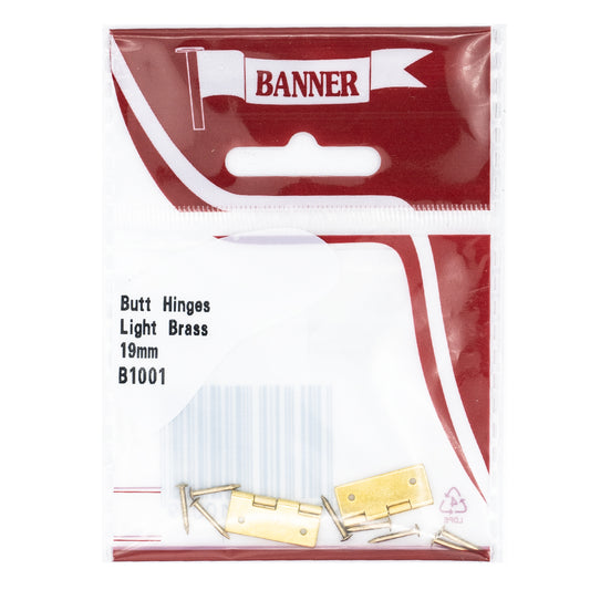 Banner Light Brass 19mm Butt Hinges 1 Pair