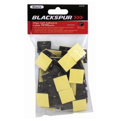 Blackspur Black Self Adhesive Cable Tie Mounts 40 Pack
