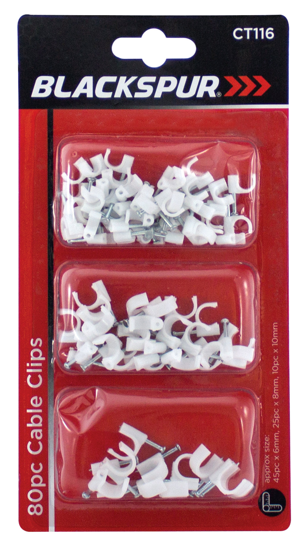 Blackspur CT116 Assorted White Cable Clips 80 Pack