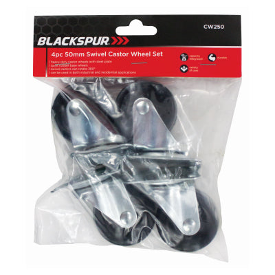 Blackspur 50mm Swivel Castor Wheels 4 Pack