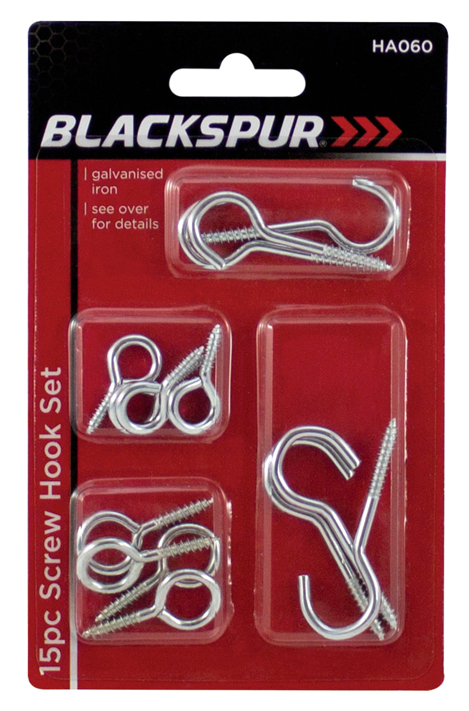 Blackspur HA060 15 Piece Screw Cup & Eye Hook Set