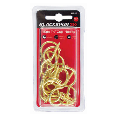 Blackspur HA092 1 1/2" Brass Cup Hooks 15 Pack