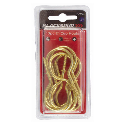 Blackspur HA093 2" Brass Cup Hooks 10 Pack