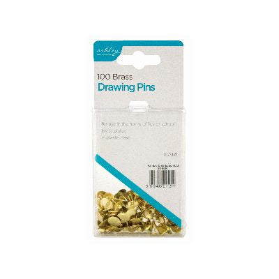 Ashley 100 Brass Drawing Pins in Plastic Case
