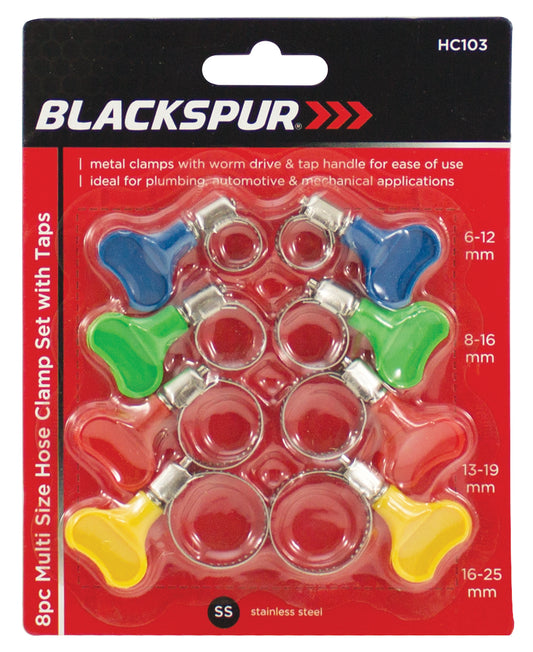 Blackspur HC103 8 Piece Multi Size Hose Clamp Set with Taps