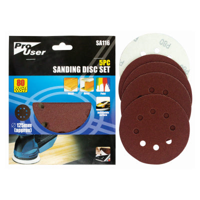 Pro User 125mm Sanding Discs 80 Grit 5 Pack