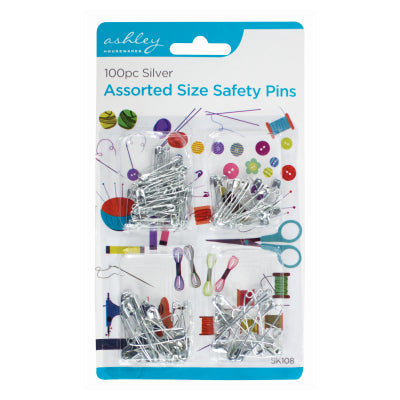 Ashley SK108 Assorted Sizes Safety Pins 100 Pack