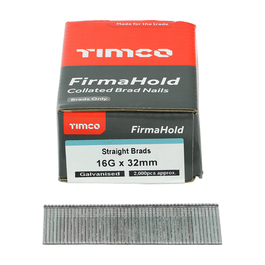 Timco FirmaHold Collated Brad Nails - 16 Gauge x 32mm - Straight - Galvanised 2000 Pack