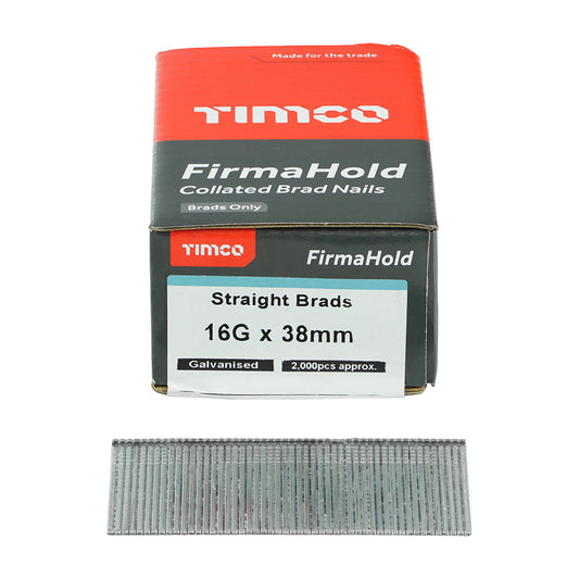 Timco FirmaHold Collated Brad Nails - 16 Gauge x 38mm - Straight - Galvanised 2000 Pack