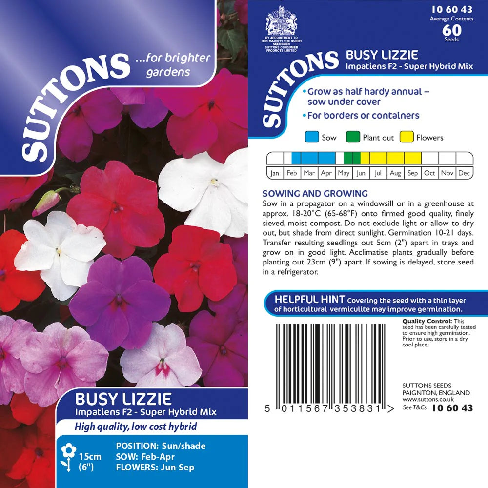 Suttons Busy Lizzie Value Hybrids - Impatiens Seeds