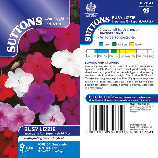 Suttons Busy Lizzie Value Hybrids - Impatiens Seeds