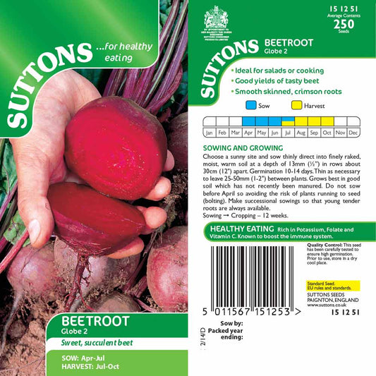 Suttons Beetroot Globe 2 Seeds