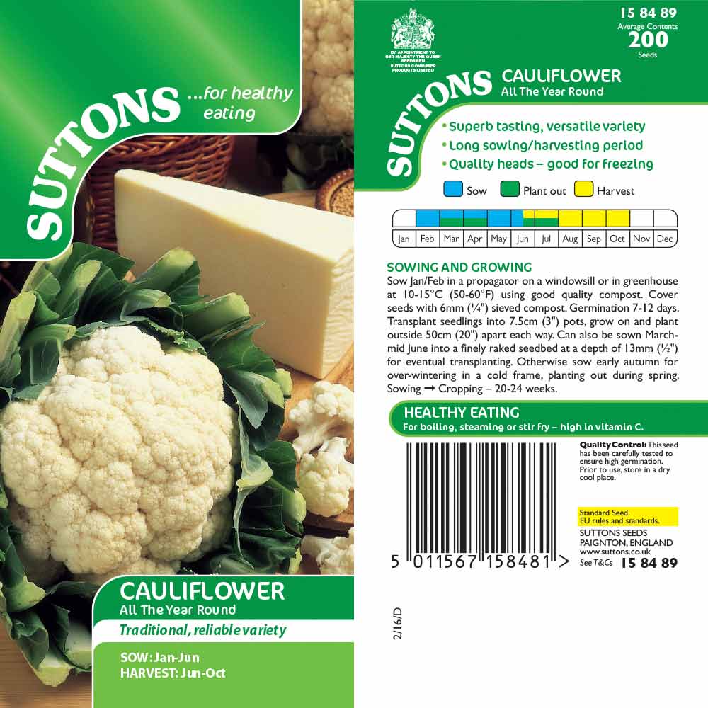 Suttons Cauliflower All The Year Round Seeds