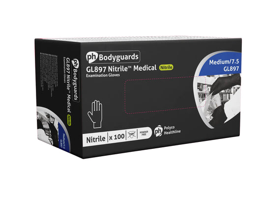 Polyco GL897 Black Nitrile Powder Free Disposable Gloves Medium
