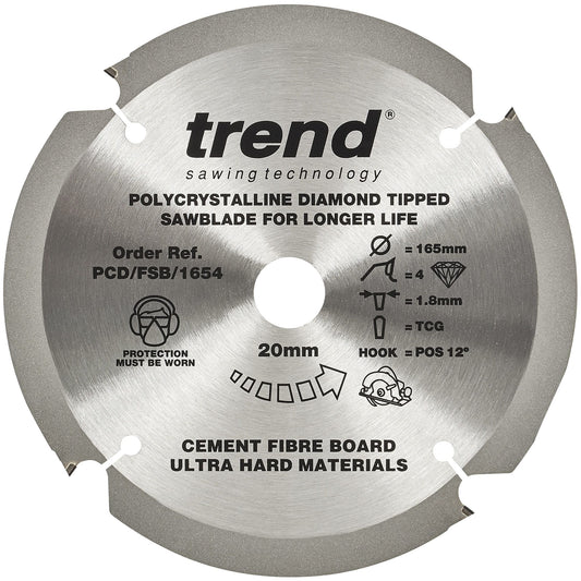 Trend PCD/FSB/1654 - Fibreboard Circular Sawblade PCD 165mm x 4T x 20mm