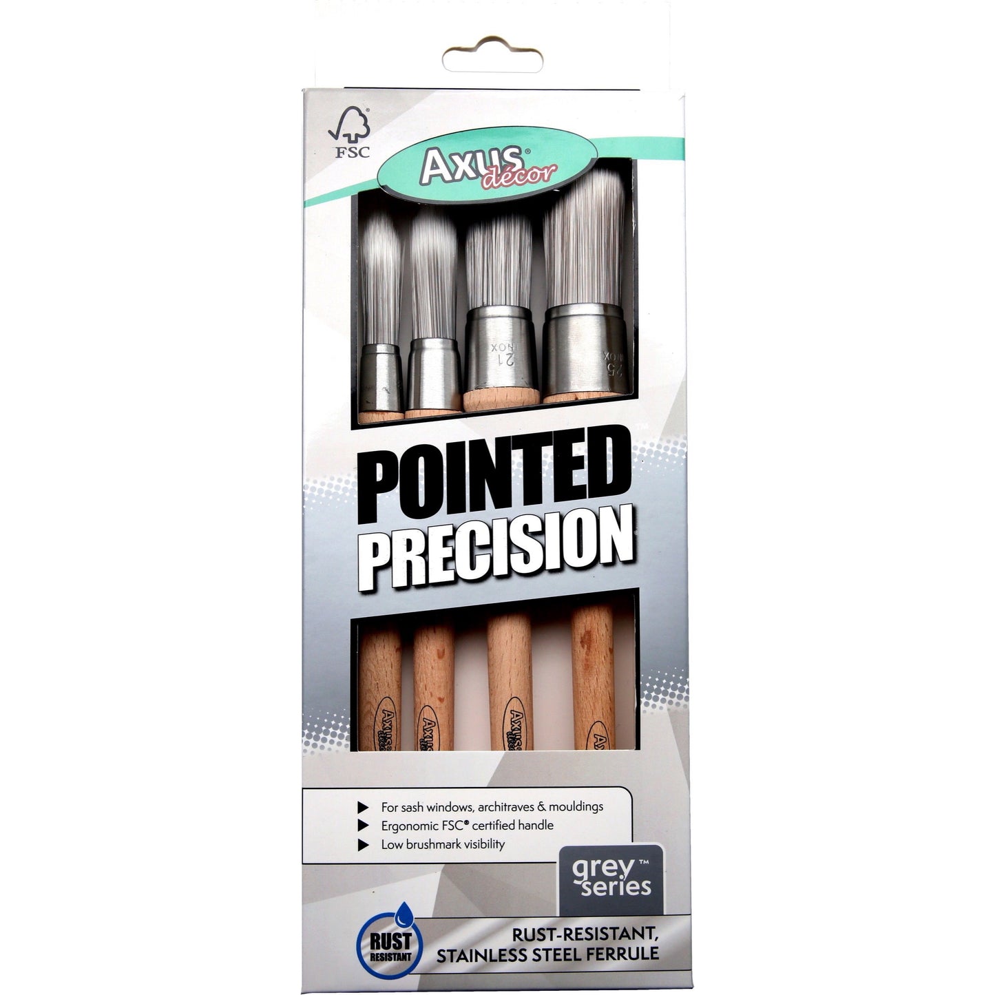 Axus Decor Grey Series Pointed Precision Brush Set 4 Pack