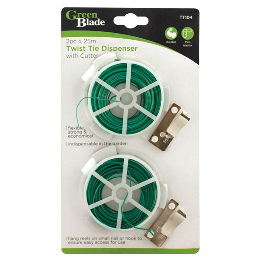 Green Blade Gardening Wire Twist Tie Dispenser with Cutter 2 Pack