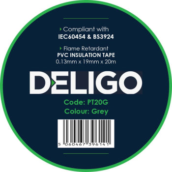 Deligo PVC Insulation Tape 19mm x 20m Grey