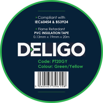 Deligo PVC Insulation Tape 19mm x 20m Green & Yellow