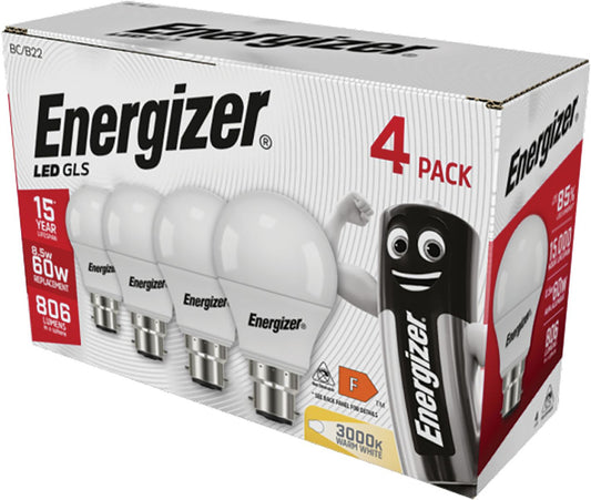 Energizer LED BC 60W Warm White 4 Pack