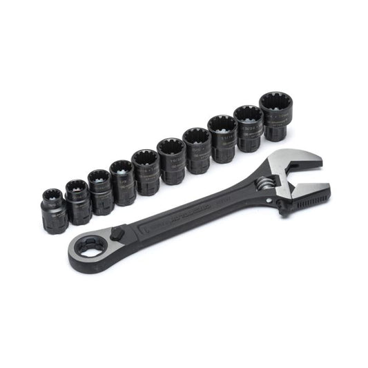 Crescent CPTAW8 11 Piece Pass-Thru™ X6™ Black Oxide Adjustable Wrench and Spline Socket Set