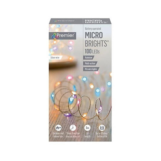 Premier Micro 100 Multi Action Pin Wire Battery LED Lights Rainbow