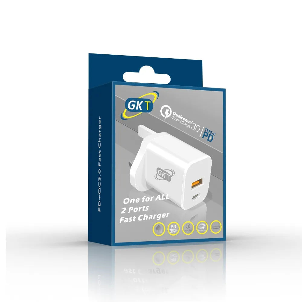 GKT 20W Dual USB & USB C Fast Charging Plug