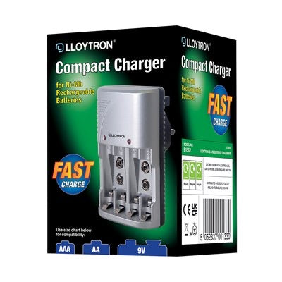 Lloytron Compact AA, AAA & 9v Battery Charger for NiMH Batteries