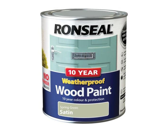 Ronseal 10 Year Weatherproof Wood Paint Satin Spring Green 2.5L