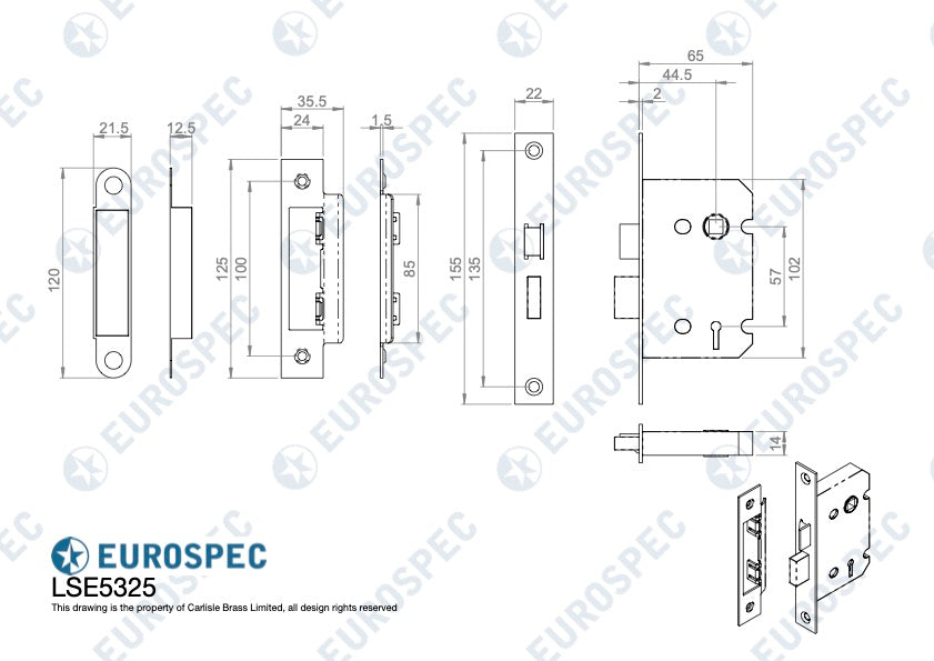 Carlisle Brass Easi T Residential 3 Lever Sashlock 2.5" Brass