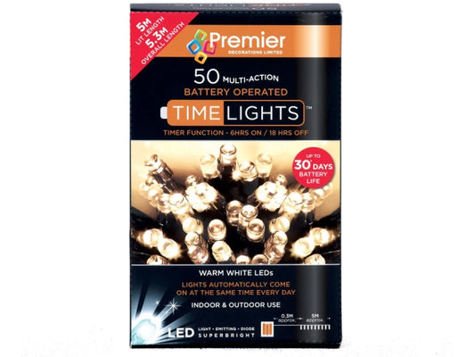 Premier Multi-Action Time Lights Warm White Battery Operated Christmas Lights