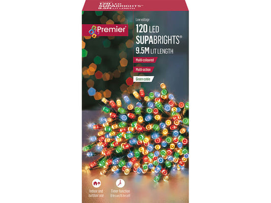 Premier SupaBrights LED Lights with Timer Multi Colour Electric Christmas Lights