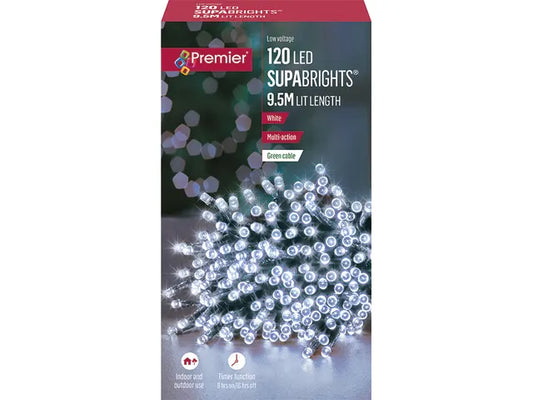 Premier SupaBrights LED Lights with Timer White Electric Christmas Lights