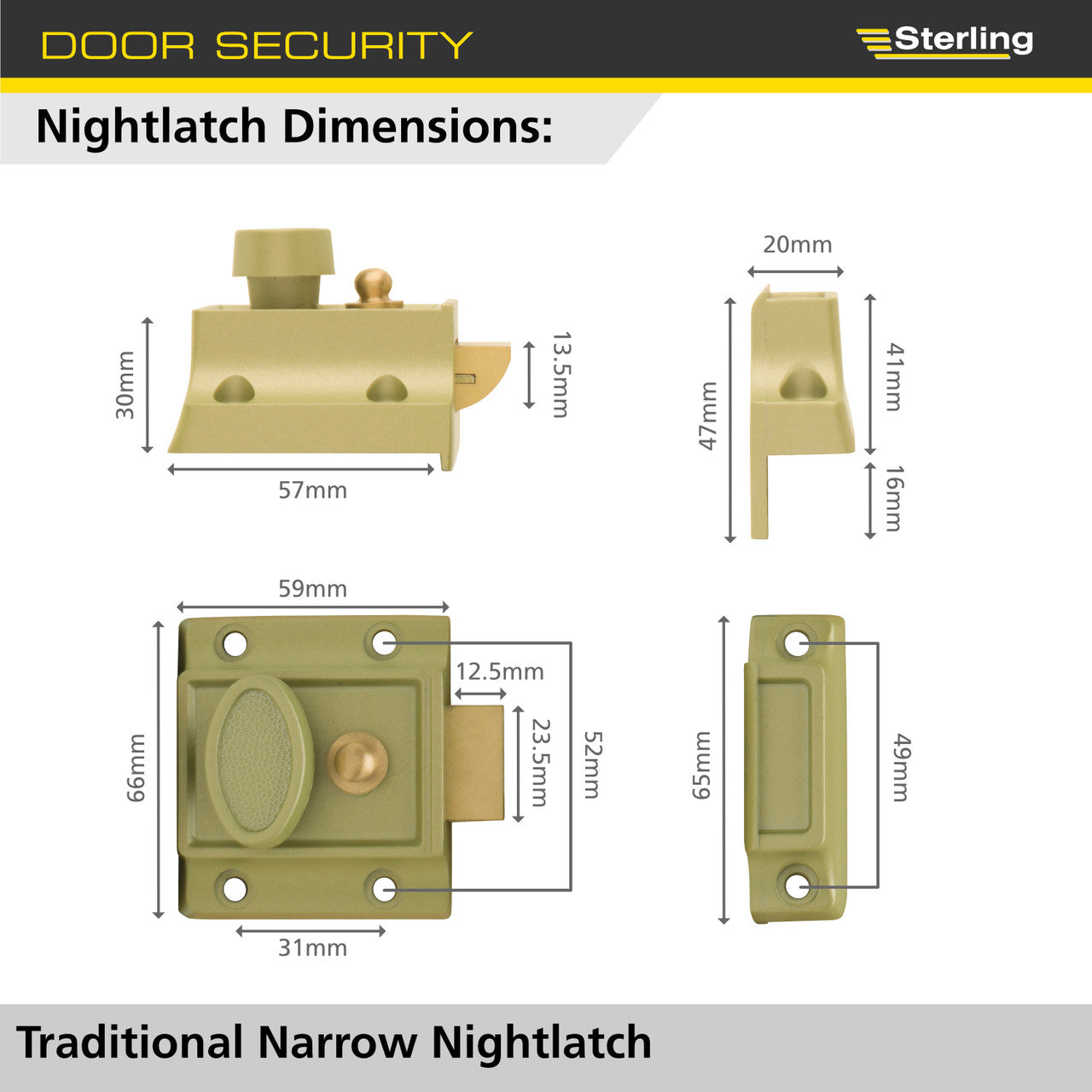 Sterling Narrow Traditional Nightlatch