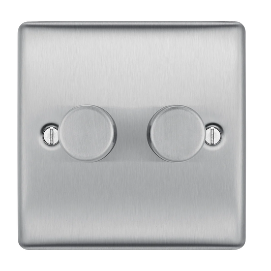 BG Nexus Metal Brushed Steel LED Double Dimmer Switch