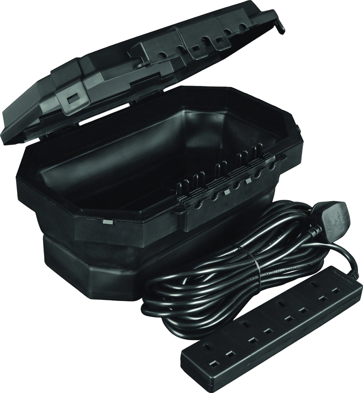 Masterplug Black Collapsible Weatherproof Box with 4 Gang 8m Extension Lead