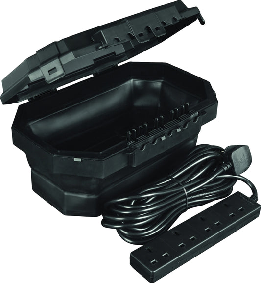 Masterplug Black Collapsible Weatherproof Box with 4 Gang 8m Extension Lead