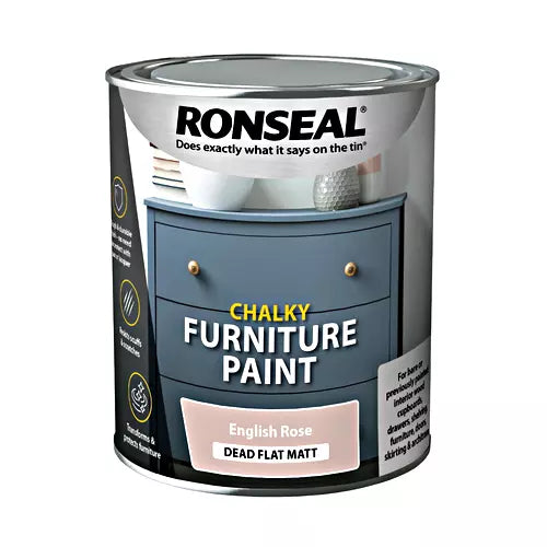 Ronseal Chalky Furniture Paint Dead Flat Matt English Rose 750ml