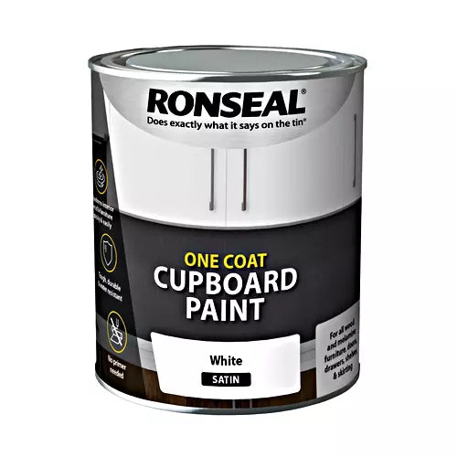 Ronseal One Coat Cupboard Paint Satin White 750ml
