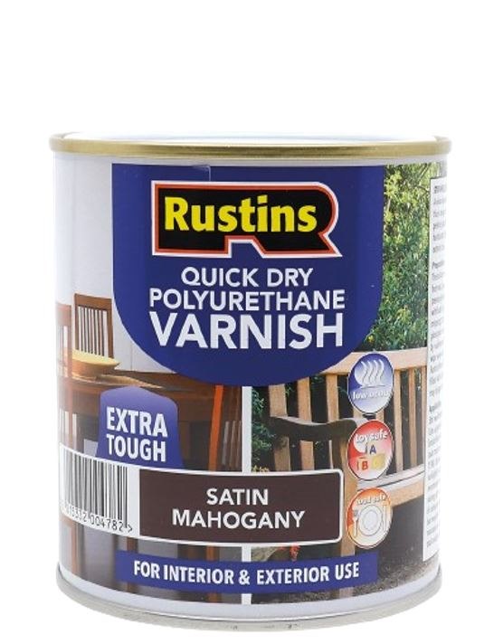 Rustins Quick Dry Polyurethane Varnish Satin Mahogany 500ml