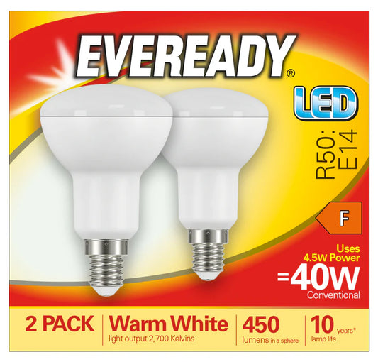 Eveready LED R50 SES 40W Lightbulbs 2 Pack Warm White