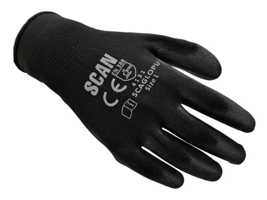 Scan Black PU Coated Work Gloves Size 9 Large