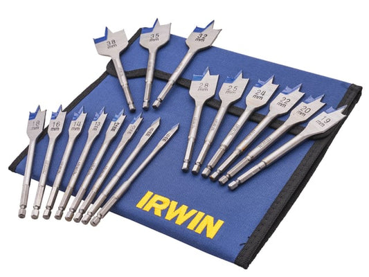 Irwin Tools 17 Piece 4X Blue Groove Flat Wood Drill Bit Set