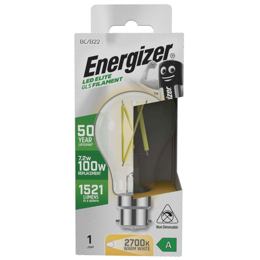 Energizer A Rated LED Clear Filament BC 100W Warm White Bulb