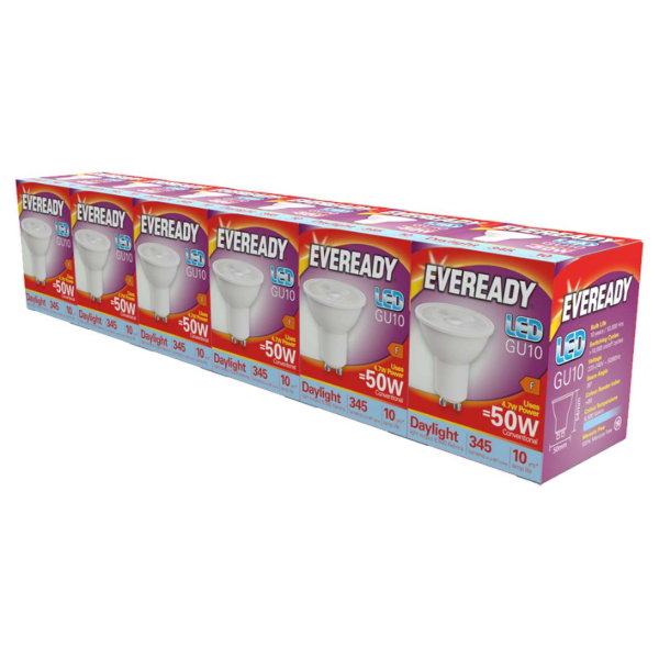 Eveready LED GU10 50W Daylight Bulbs 6 Pack